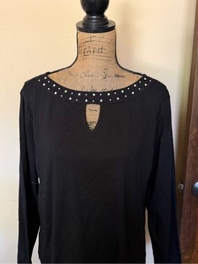 Karen Scott Black Long-Sleeve Top with Studded Scoop Neck